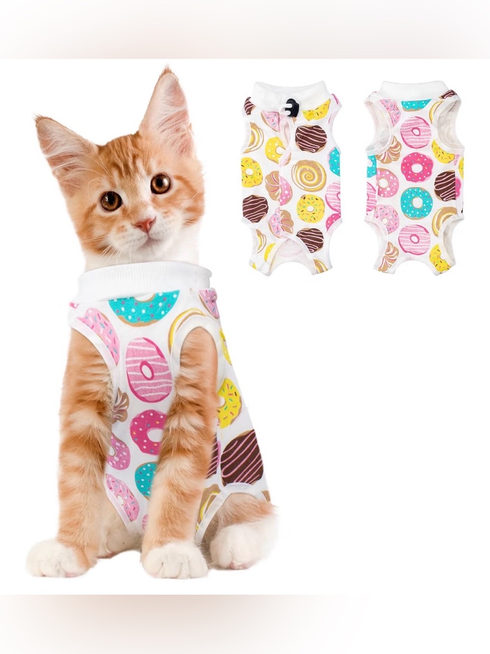 Cute Donut Print Cat Anti-Licking Surgery Onesie -Size Medium